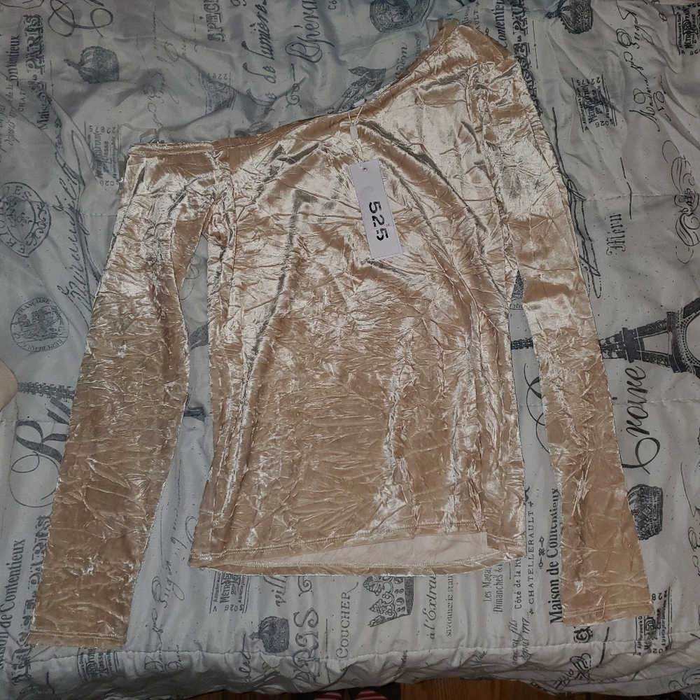 NWT 525 America Asymmetrical Off The Shoulder Velvet Long Sleeve Blouse - Picture 4 of 11